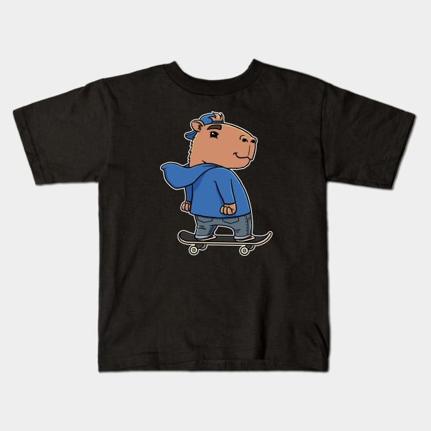 Capybara Skater Boy Skateboarding Kids T-Shirt by capydays